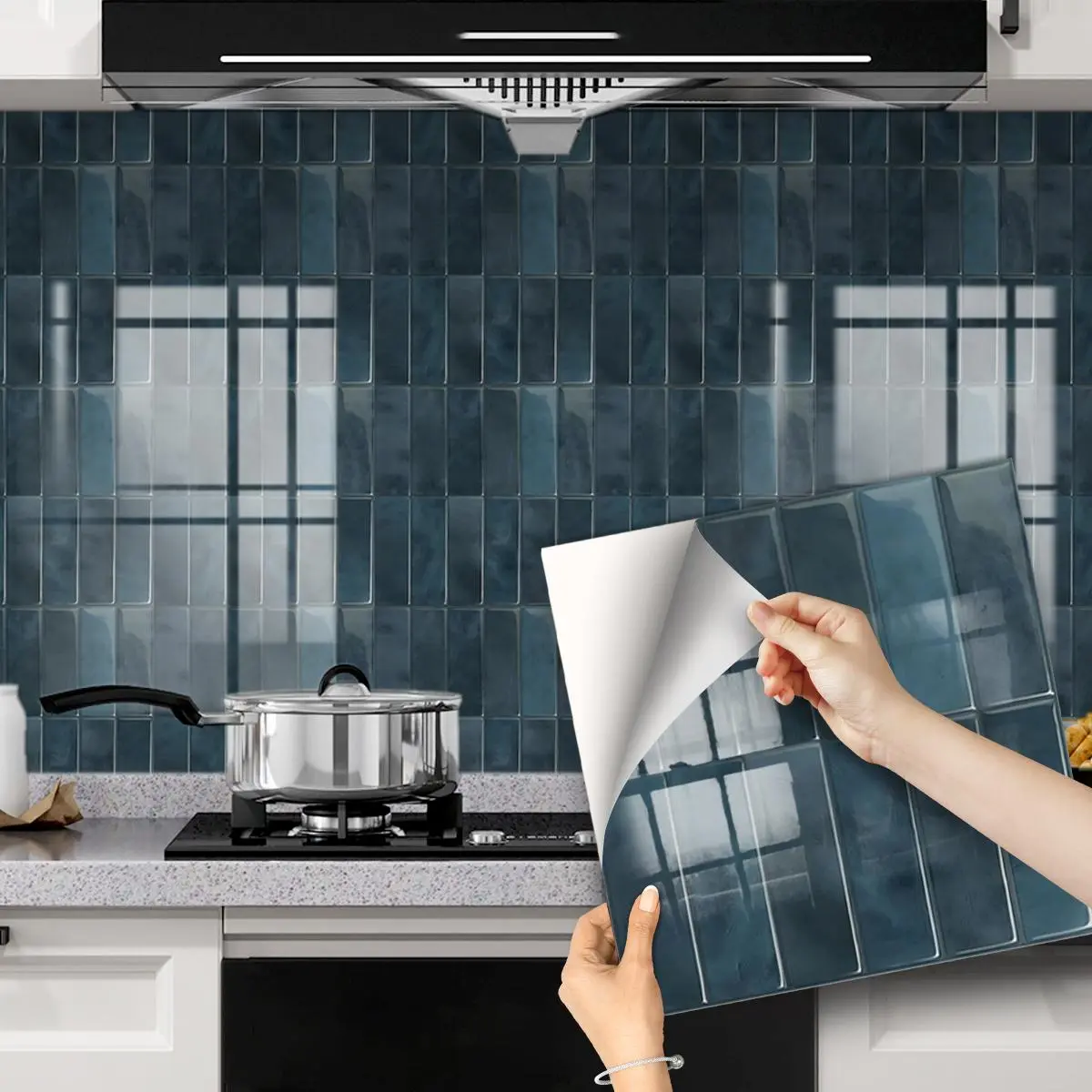 12/36pcs Minimalist Square Imitation Tile Kitchen Wall Stickers, Tiles Sticker, Sticker Set, Self-Adhesive Waterproof Easy to Clean, Perfect for Kitchen, Bathroom, Balcony Renovation, Home Decor