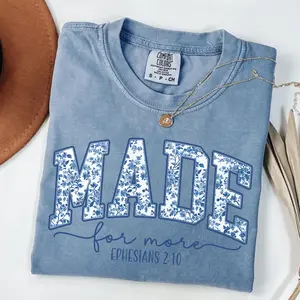 Comfort Colors Vintage Made For More Ephesians 2:10 Tee Christian Bible Verse Shirt Floral Jesus Quote T-shirt Summer Streetwear Womenswear 100% Cotton Classic Fit Trendy Top