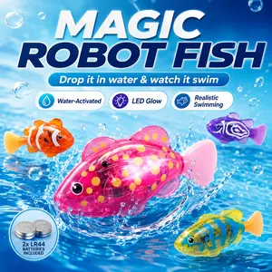 4PCS Magic Water-Activated Glowing Robotic Swimming Fish Toys, LED Luminous Interactive Moving Fish for Cats, Dogs & Kids, Realistic Auto Swim Bath Toy for Sink, Bathtub, Pool, Aquarium, No Switch Needed, Replaceable LR44 Batteries Included, Fun Gift