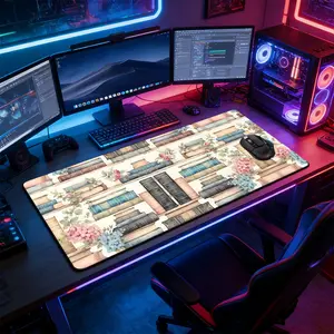 Vintage Bookshelf Floral Extended Gaming Mouse Pad, Extended Mousepad, Non-Slip Rubber Base Stitched Lock Edge Desk Mat, Cottagecore Botanical Design Desk Pad, Durable Computer Accessory for Home Office & Gaming Setup, Ideal Gift for Gamers & Book Lovers