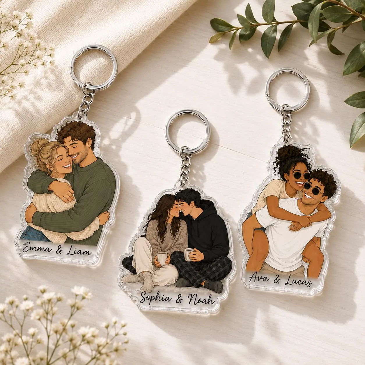 Personalized Couple Photo Acrylic Keychain, Custom Portrait Keychain, Anniversary Gift For Boyfriend Girlfriend, Husband Wife Couple Keepsake