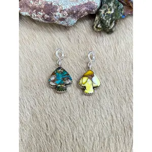 Handmade Sterling Silver Honey Dahlia, Royston Turquoise Spade Charms with Signed Nizhoni