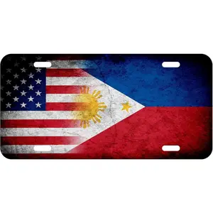 Aluminum License Plate - Flag of Philippines (Filipino, Pinoy) - Rustic/USA
