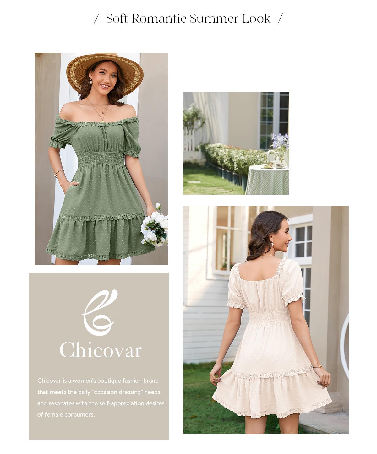 Florboom Women's Summer Boho Swiss Dot Mini Dress – Puff Sleeves, V-Neck, Smocked Waist, A-Line, Side Pockets – Vacation, Party, Daily Wear