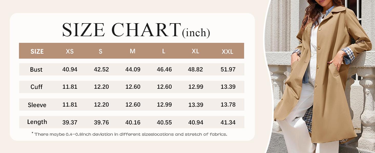 WoodBerry Women's Long Trench Coat Single Breasted Classic Collar Check Lining Oversized Windproof Overcoat Fashion Outerwear