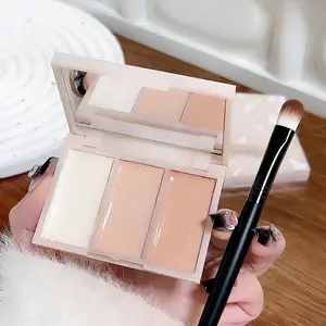 3Color Foundation Concealer Palette With Brush Set Natural Moisturizing Brightening Concealer Cream Waterproof Sweatproof Long Lasting Makeup SummerVibes Cosmetic