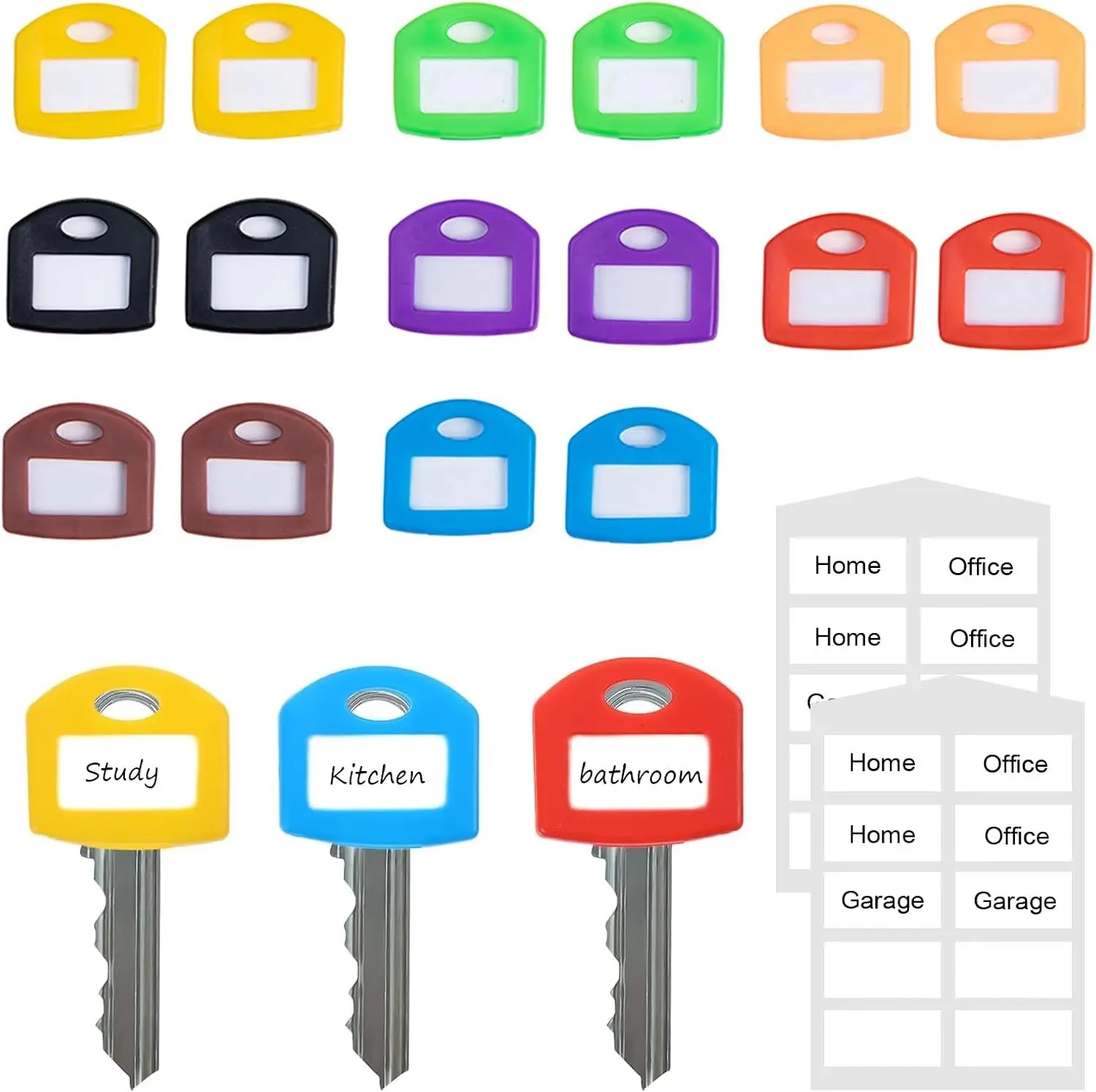 16 Pcs Colored Silicone Key Covers Caps Set with Blank Printed Label Key Tags Color Identifiers for House Keys Key Protectors for Easy Organization