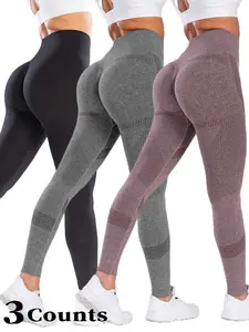Women's Solid High Waist Sports Leggings Gym Fitness Leggings, Breathable Comfortable Seamless Skinny Pants for Yoga Gym Workout, Ladies Sportswear for All Seasons, Skinny Yoga Bottoms