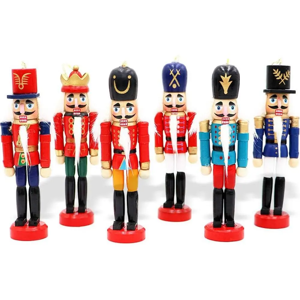 6-Piece Wooden Nutcracker Ornament Set, Festive Christmas Decor for Home Supplies, Party Gifts