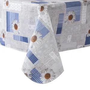 RAY STAR Lily Design Vinyl Tablecloth With Flannel Backing Round and Rectangle PVC Table Cover Stain Resistant Wipe Clean for Dining Outdoor Picnic Camping