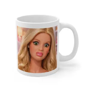 Blonde Doll Face Mug Funny Expression