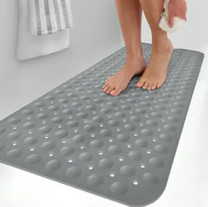 Extra Long Non Slip Bathtub Mat with Strong Suction Cups, Drain Hole Mildew Resistant Shower Mat for Kids Seniors Family Bathroom Safety