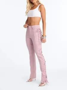 After Hours Lace Up Flare Pant - Blush