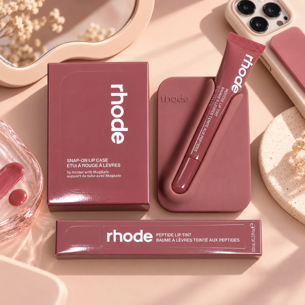 Rhode Snap-On Lip Case with Lip Tint Holder, MagSafe Compatible Phone Case, Trendy Silicone Protective Cover, Cute Beauty Accessory for Women