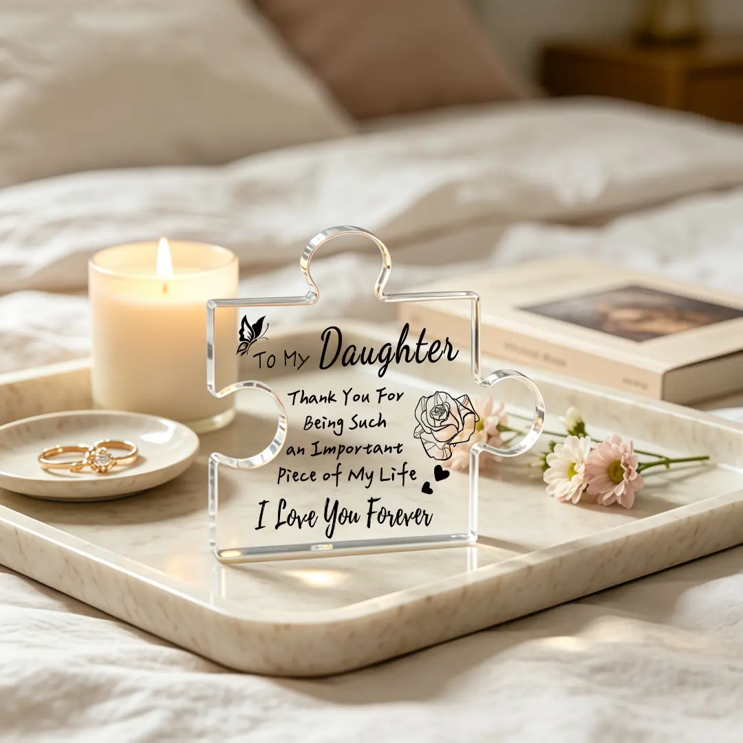 Puzzle Shaped Acrylic Plaque To My Daughter Inspirational Quote Table Decor, Birthday Graduation Christmas Gift for Daughter, Sentimental Desktop Keepsake Ornament