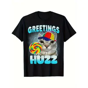 Where The Huzz At Funny Cat Meme Humor Sarcastic T-Shirt Casual Comfort