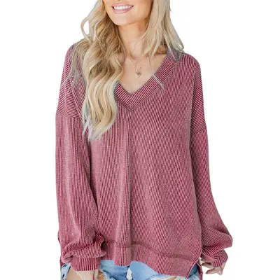 EVALESS Women's V-Neck Long Sleeve Top - Soft Basic Blouse For Fall Casual Outfits
