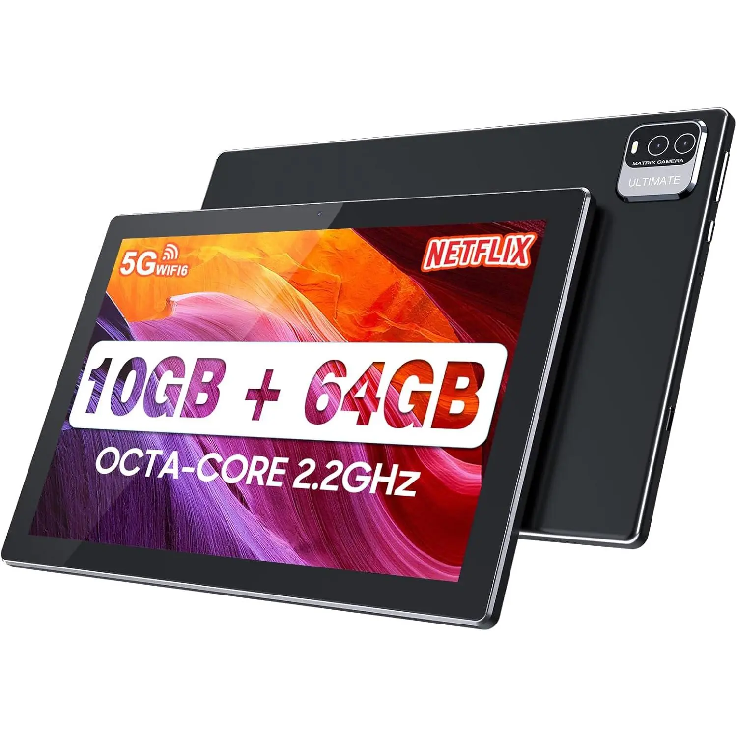 10.1 inch Android 13 Tablet, 10GB RAM+64GB ROM+1TB Expandable Computer Tablets PC, MTK8768 Octa-CORE 2.2GHZ, IPS 1280 * 800 Screen, 2+8MP Dual Camera, WiFi, BT, Black