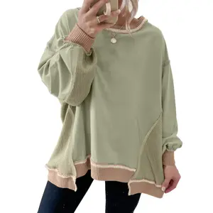 Color Block Mix Texture Waffle Patchwork Oversize Sweatshirt Full Size Range Available in Size S-4X Both for Plus Size & Regular