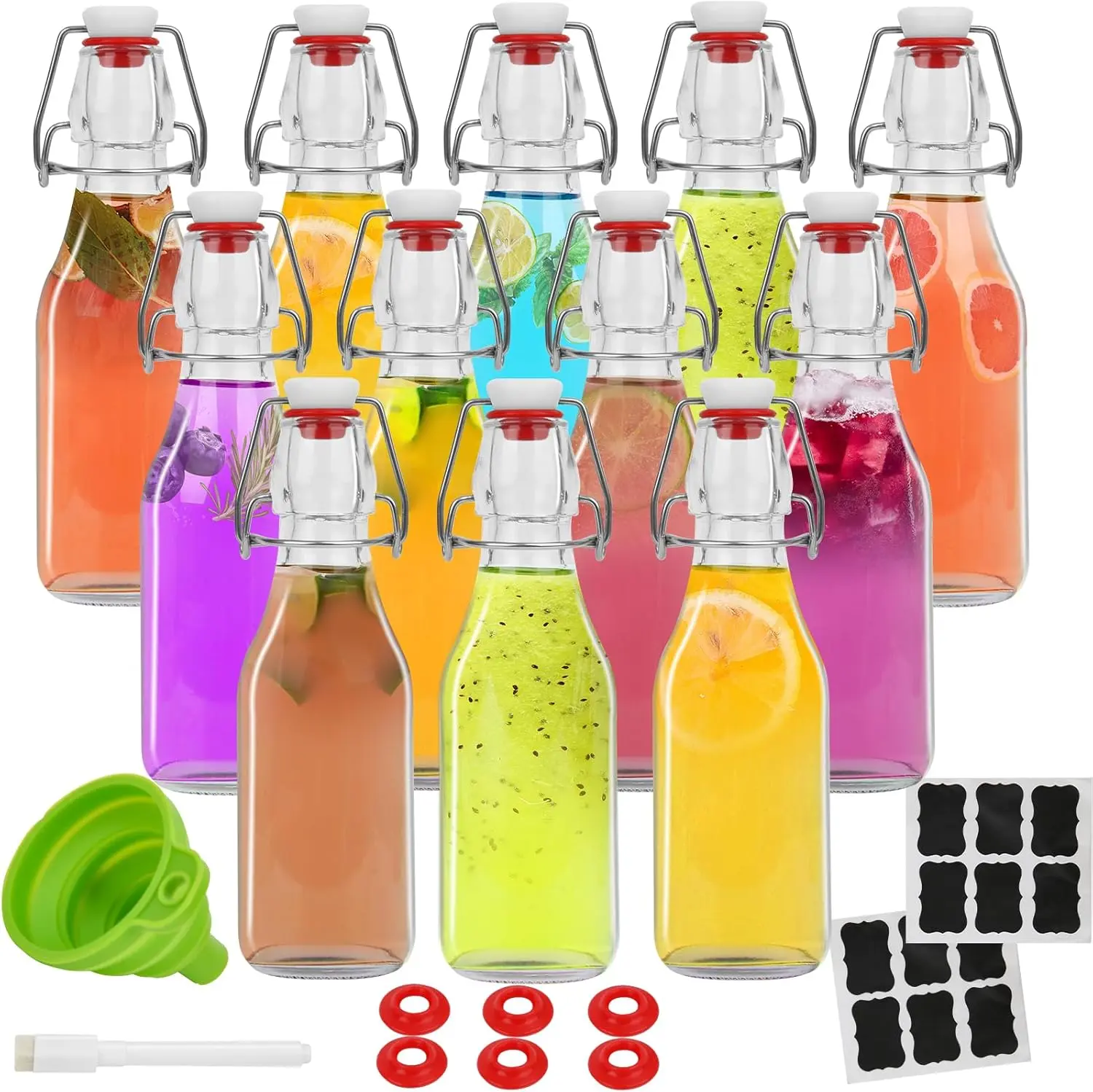 12-Pack 8.5oz Airtight Swing-Top Glass Canister Bottles with Flip-Top Lids, Ferment-Safe Vanilla-Compatible Containers for Home Brewing & 2nd Fermentation, Airtight Seal for Homemade Beverage Storage