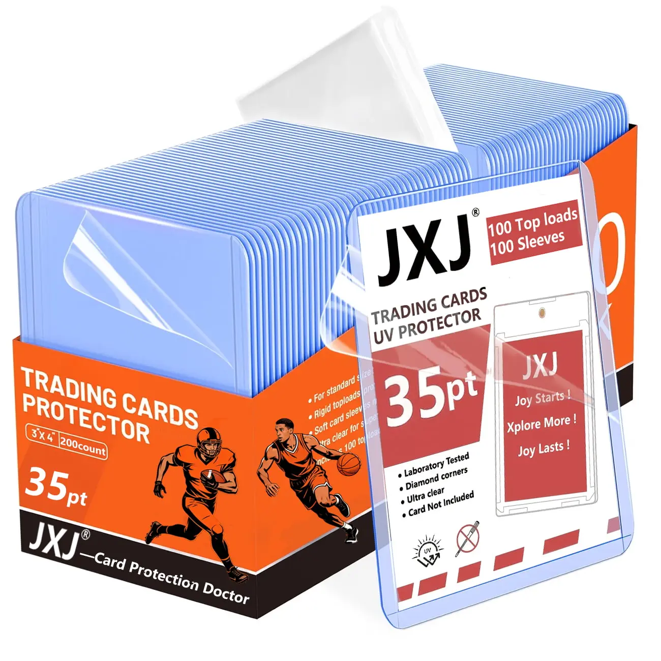 JXJ 35PT Top Loaders & Penny Sleeves Combo 200 Count,Suitable for baseball cards and football cards., 3"×4" Rigid Trading Card Protector UV Protection for Sports Game Cards,Christmas gift