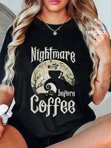 100% Cotton Cute Nightmare Before Coffee Halloween Shirt Funny Mug Gift T-Shirt