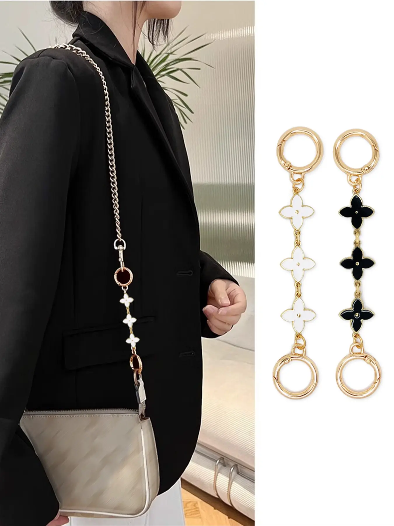 1Pc Purse Chain Extender Bag Strap Extender Purse Strap Extension Replacement for Women, Girl Purse Bag Making Supplies Reversible Accessory Chain Strap, Purse Shoulder Straps, Accessories For Bags, Purse Accessories(Lucky Clover)