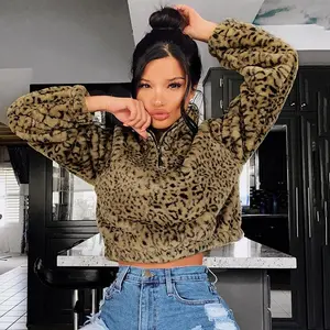 200 Leopard - Cropped 3/4 Zip Plush Pull Over