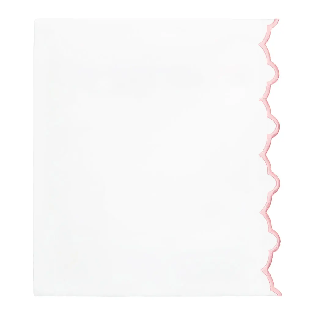 Pink Scalloped Embroidered Flat Sheet