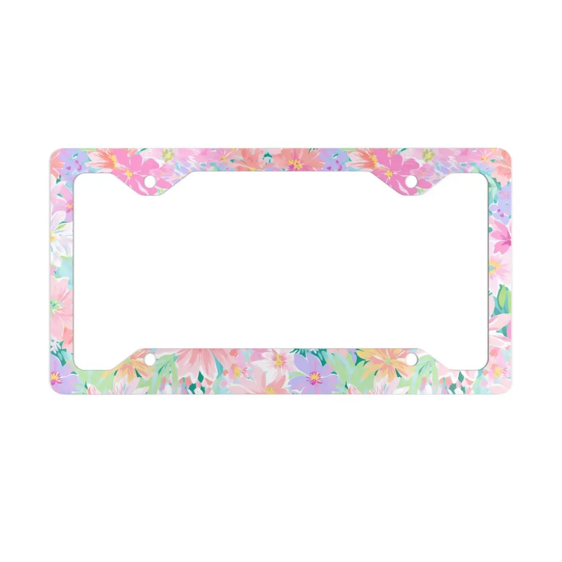 Neon Ditsy Flower License Plate Frame, Floral Wildflower Art Cute Car Decor, Spring Boho Car Accessories for Women