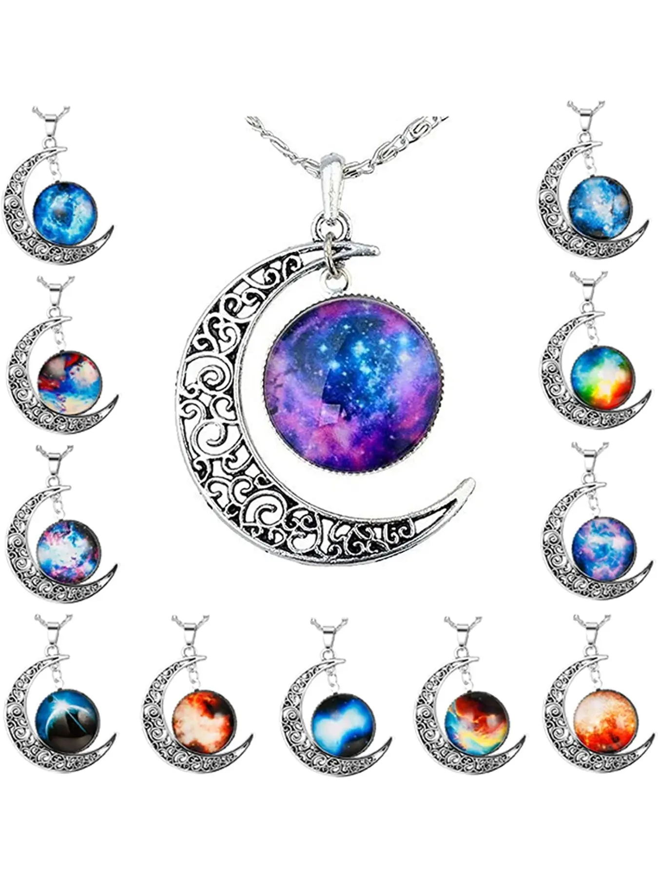 12 Pcs Crescent Moon Pendant Necklaces for Women Girls Best Friend Necklaces Jewellery BFF Necklace Planet Pendant Necklaces Set Friendship Necklace Gifts for Women