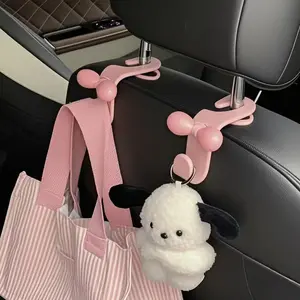 2PCS Cute Cherry Bow Car Headrest Hooks, Pink & Black Universal Backseat Hanger for Purses & Groceries, Car Interior Accessories