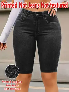 Women's Printed Skinny Leggings, Non-Denim Fabric, Tight-Fitting Design, All-Season Wear, Fashionable Streetwear Bottoms for Daily Use, Everyday, Casual