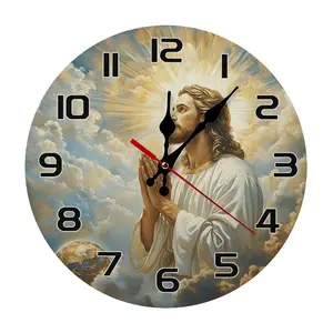 10/12 in Classic Wooden Print Christian Wall Clock - Silent Jesus Christ Praying In Heaven Design, Home Decor Room Decor, Perfect Gift For Believers, Battery Not Included