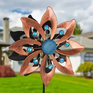 Outdoor Wind Powered Rotator Windmill with Ground Stake, Metal 360 Degree Dual Face Windmill for Garden Yard Lawn Decoration Gift Garden Accessories