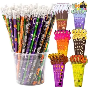 96 Pcs Halloween Pencils and Rulers Stationery Set Included 48Pcs Assorted Pencils with 12 Designs, 48Pcs Halloween Bookmarks Bulk with 6 Patterns for Kids Party Favors Supplies,Non Candy Treats