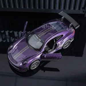 911 GT3 RS Diecast Model Car, Purple Metallic Pull Back Toy Car with Openable Doors, Alloy Sports Car Collectible Vehicle for Kids & Car Enthusiasts, Ideal Birthday & Holiday Gift, Diecast Vehicles