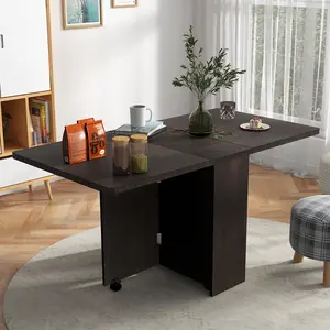 【GARVEE】Foldable Dining Table for 4 with Drop Leaf, 6 Casters, 2 Storage Shelves, and Built-In Drawer - Compact and Functional Design Ideal for Small Spaces