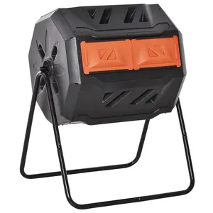 Tumbling Compost Bin Outdoor 360° Dual Chamber Rotating Composter 43 Gallon Orange with 16 Ventilation Holes & Robust Steel Structure