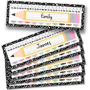 36 Desk Name Tags for Classroom Desks, 14.5x4.5 Name Plates for Classroom Decor, Teacher Supplies Crayon Nametags, Must Haves for 1st-3rd Grade Kindergarten Preschool