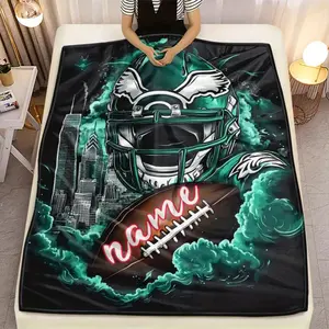 Custom Name Football and Helmet Flannel Blanket - Soft, lightweight, warm, comfortable, suitable for sofa, outdoor, camping, living room, office, chair, and bed - Digital printing, suitable for all seasons, outdoor comfort| Customizable blanket| Durable p