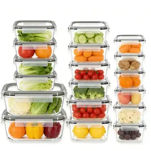 Airtight Glass Food Container Set of 18, BPA-Free Microwave Safe Design, Reusable Meal Prep Boxes with Black Blue Matching Utensils for Daily Kitchen Storage
