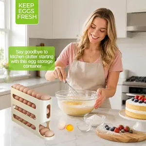 Egg Holder for Fridge, Egg container for refrigerator, Space-Saving Automatic Rolling Eggs Dispenser, 4 Tiers Fridge Egg Rack for Refrigerator Holds up to 30 pcs