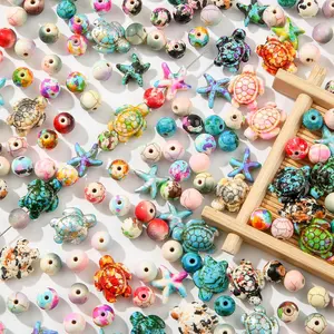 210 count Turquoise Beads Sea Turtle Beads Floral Colorful Turtle Charms Synthetic Turquoise Beads Starfish Beads for  Craft Making (Colorful)