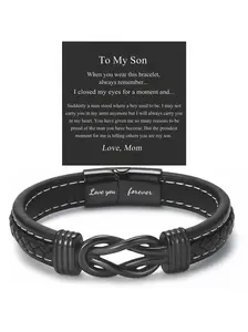 1PC Christmas Gifts for Son from Mom, Birthday Gifts for Son, Leather Bracelets for Son, Knotted Bracelets Jewelry for Son with Gift Card, Stocking Stuff for Son, Leather Braided Bracelet