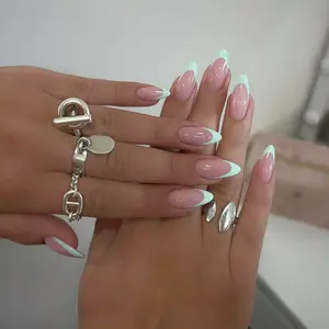 24pcs Almond Shape French Nail Tips, Stick On Nails, Full Coverage Manicure Set with Jelly Glue and File, Enhance Your Elegance and Style