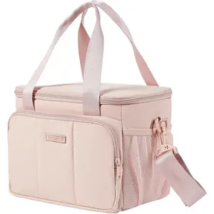 Lunch Bag for Women, Insulated Leakproof Cooler Case with Detachable  Strap & Multiple Pocket, Easy-Clean PEVA Lining, Puffy Design for Work,Medium Size,