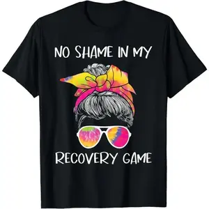100%25 Cotton No Shame In My Recovery Game - Sobriety AA NA Anniversary T-Shirt