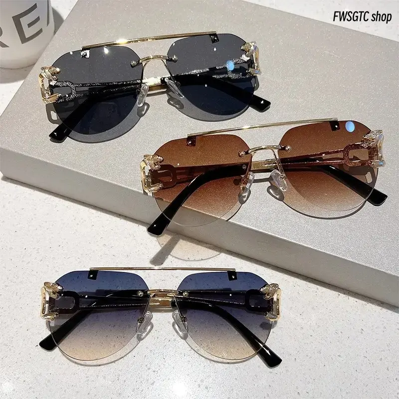 3-Pack unisex rimless sunglasses adopt an oversized round double bridge design with gradient lenses. Offering reliable UV400 protection, these trendy lightweight shades are great for daily outdoor wear and summer vibes.