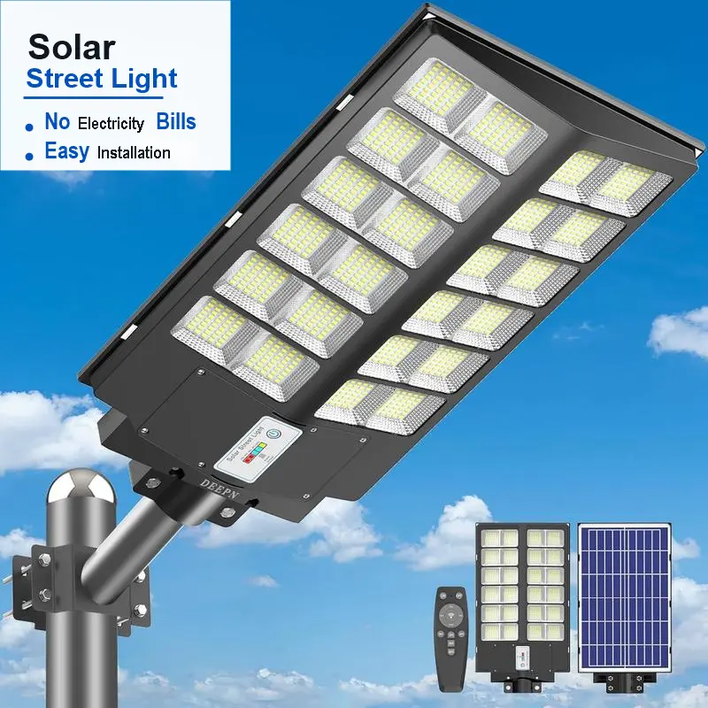 Upgraded Wide Angle Outdoor Solar Street Light, Separated Solar Panel LED Outdoor Light, Waterproof Solar Security Light with Remote, Solar Exterior Lamp for Backyard, Road, Garden, Residential Outdoor Use